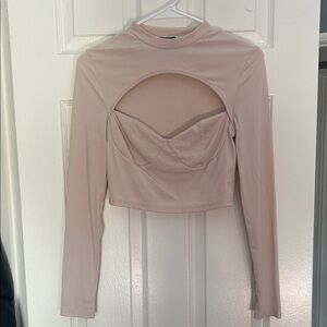 SHEIN Cream Cutout Long Sleeve Crop Top